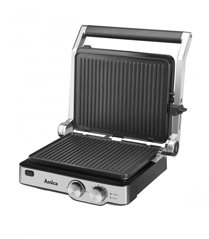 Gratar electric Amica GK 4011, 2000 W, placi detasabile, reglare manuala, Inox