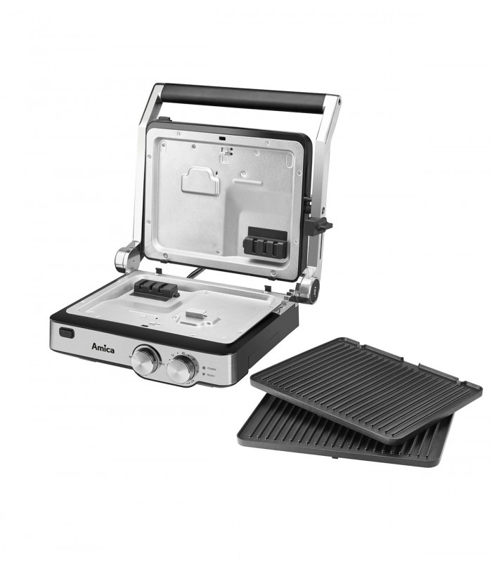 Gratar electric Amica GK 4011, 2000 W, placi detasabile, reglare manuala, Inox