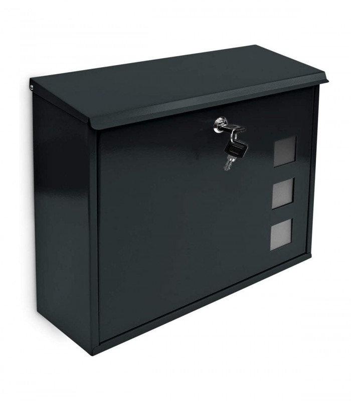 Cutie postala cu 3 ferestre, Metal, Negru, 34.5 x 33 cm