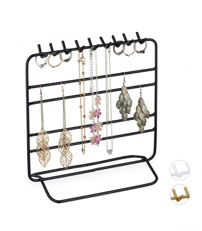 Organizator/suport pentru bijuterii, cercei, bratari, bijuterii, Negru, 20 x 10 x 21 cm