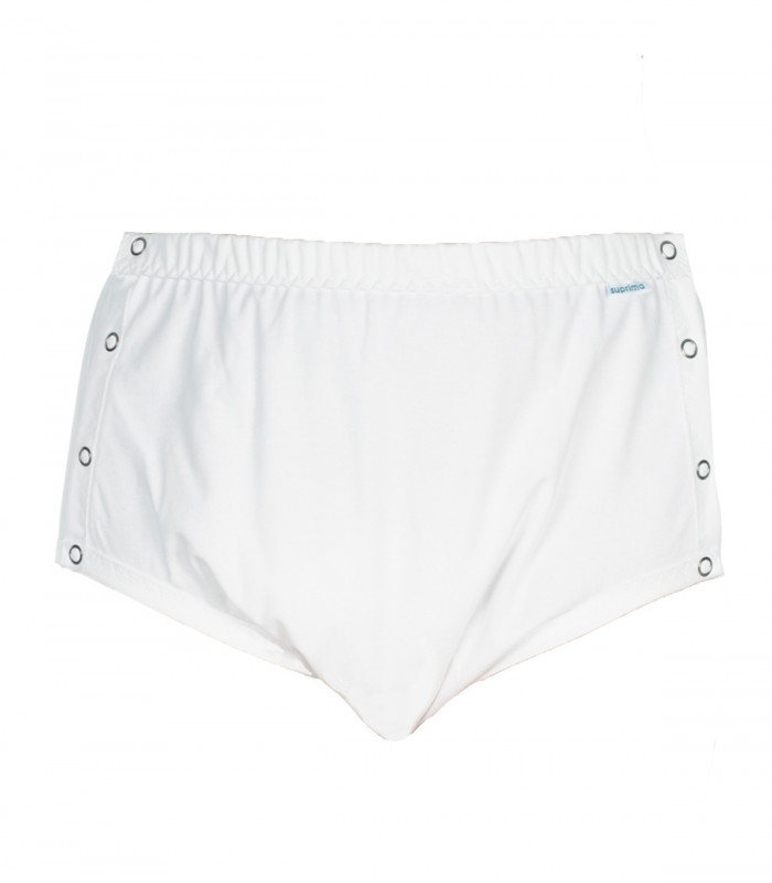 Chilot incontinenta nivel 4/5, Suprima, Unisex, 100% Bumbac , Captuseala poliester, Alb, capse laterale, Mar 44/46