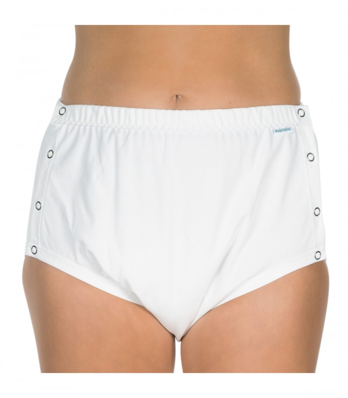 Chilot incontinenta nivel 4/5, Suprima, Unisex, 100% Bumbac , Captuseala poliester, Alb, capse laterale, Mar 44/46