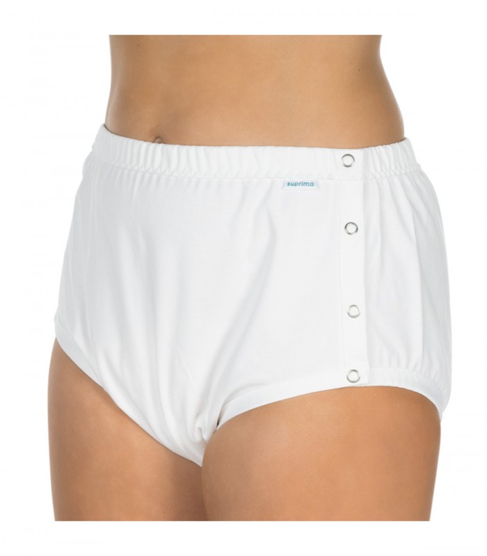Chilot incontinenta nivel 4/5, Suprima, Unisex, 100% Bumbac , Captuseala poliester, Alb, capse laterale, Mar 44/46