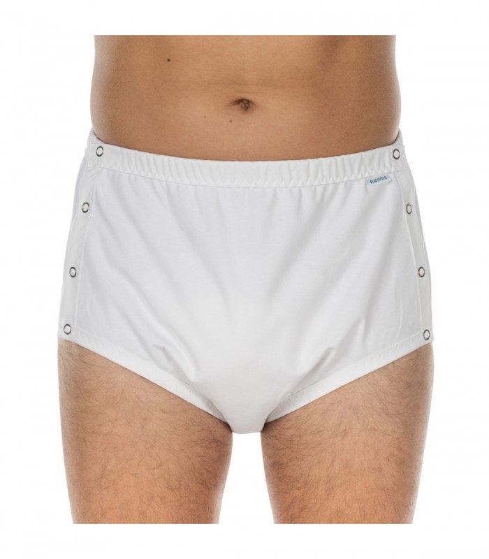 Chilot incontinenta nivel 4/5, Suprima, Unisex, 100% Bumbac , Captuseala poliester, Alb, capse laterale, Mar 44/46