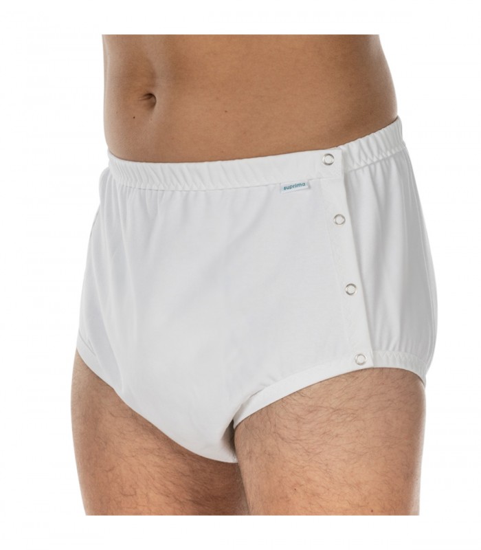 Chilot incontinenta nivel 4/5, Suprima, Unisex, 100% Bumbac , Captuseala poliester, Alb, capse laterale, Mar 44/46