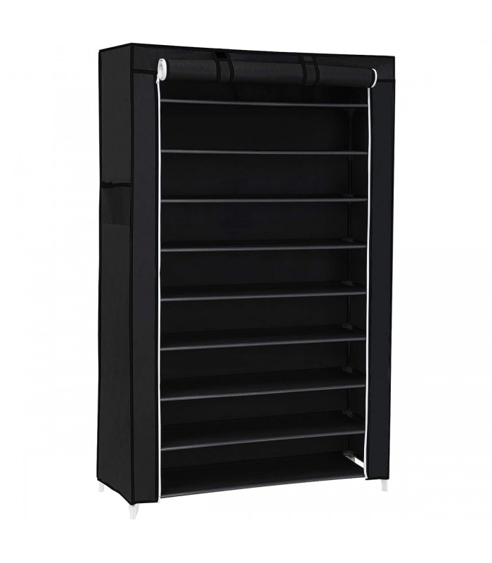 Dulap pentru pantofi cu 10 niveluri, Negru, 88 x 28 x 160 cm