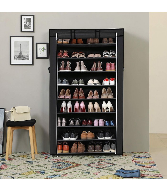 Dulap pentru pantofi cu 10 niveluri, Negru, 88 x 28 x 160 cm