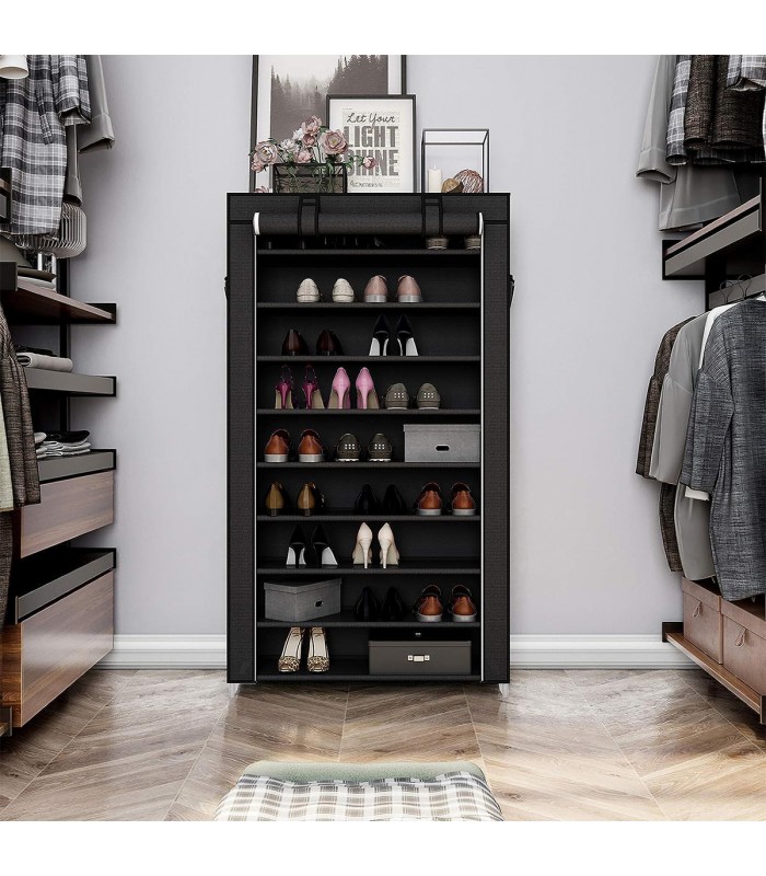 Dulap pentru pantofi cu 10 niveluri, Negru, 88 x 28 x 160 cm