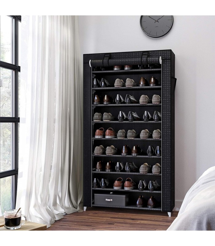 Dulap pentru pantofi cu 10 niveluri, Negru, 88 x 28 x 160 cm