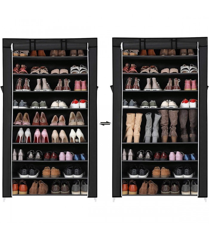 Dulap pentru pantofi cu 10 niveluri, Negru, 88 x 28 x 160 cm