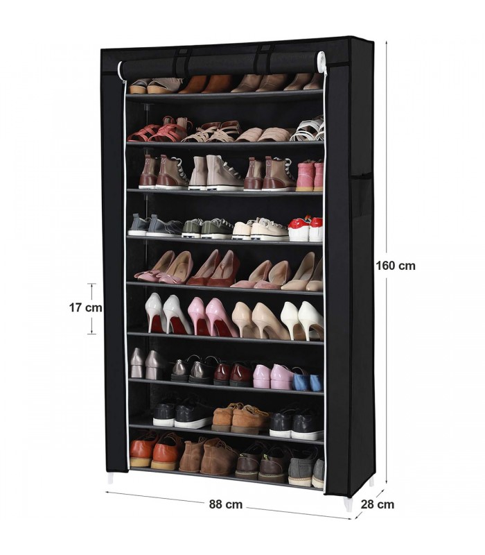 Dulap pentru pantofi cu 10 niveluri, Negru, 88 x 28 x 160 cm
