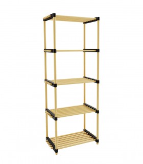 Raft multifunctional cu 5 polite, lemn de pin natur, 49 x 28 x 129.5 cm