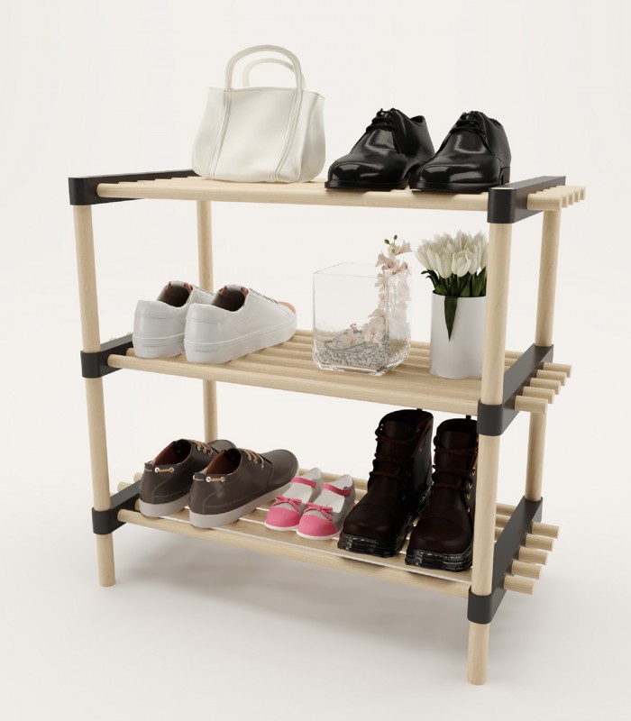 Raft multifunctional cu 3 polite, lemn de pin natur, 56 x 28 x 52 cm