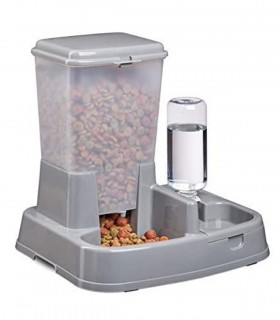 RESIGILAT Hranitor automat pisici si caini, Cu sticla, Plastic, Gri, 34.5 x 27.5 x 34 cm