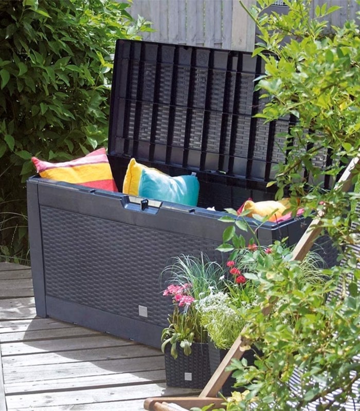 Banca/cutie cu spatiu depozitare cu roti 310 L Rato, Maro, 119 x 48 x 60 cm
