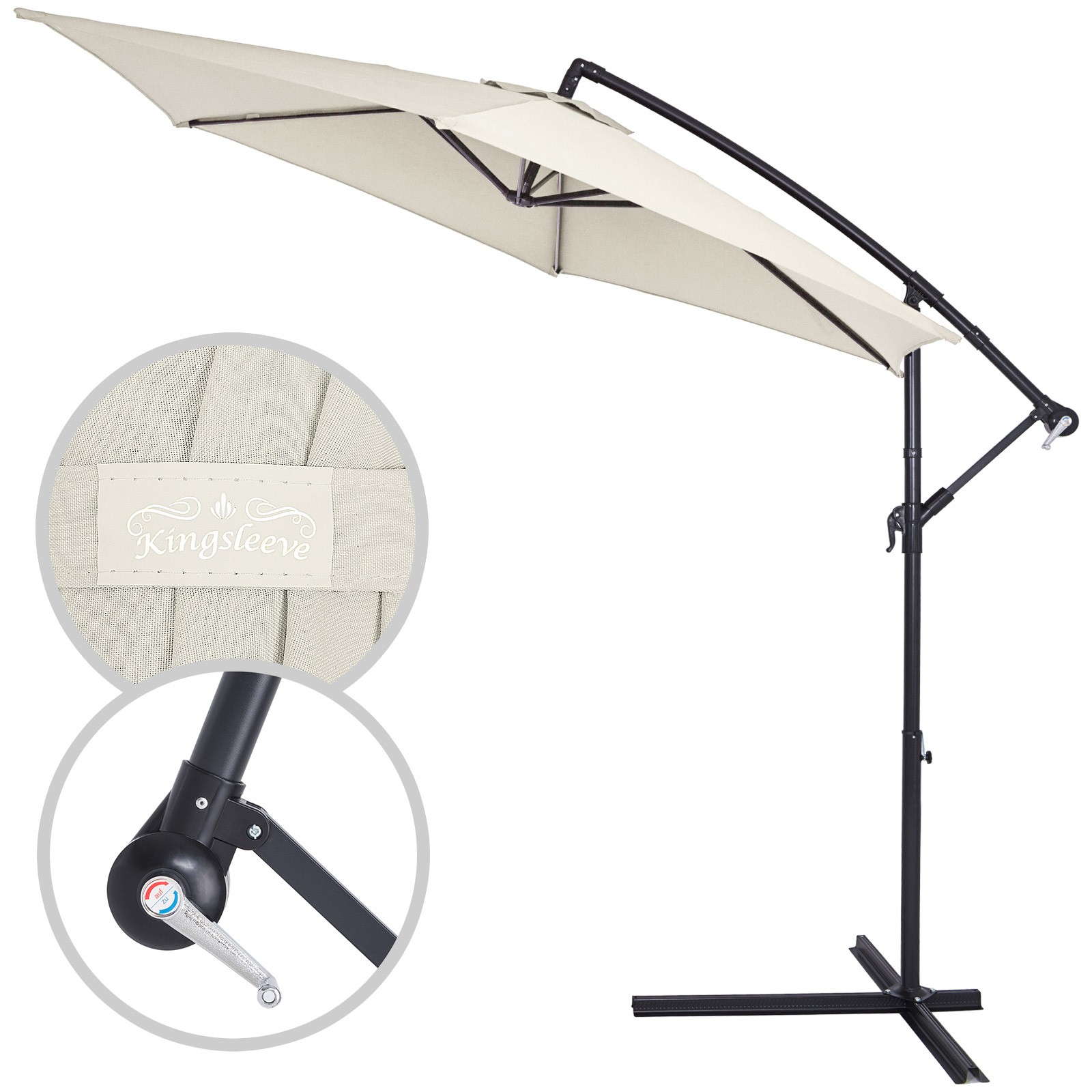 Umbrela de soare cu suport si manivela, Aluminiu, Crem, 300 cm 300 pret redus imagine 2022 3