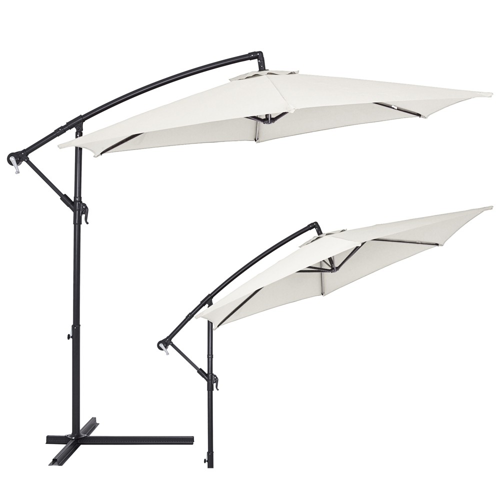 Umbrela de soare cu suport si manivela, Aluminiu, Crem, 300 cm 300 pret redus imagine 2022 11