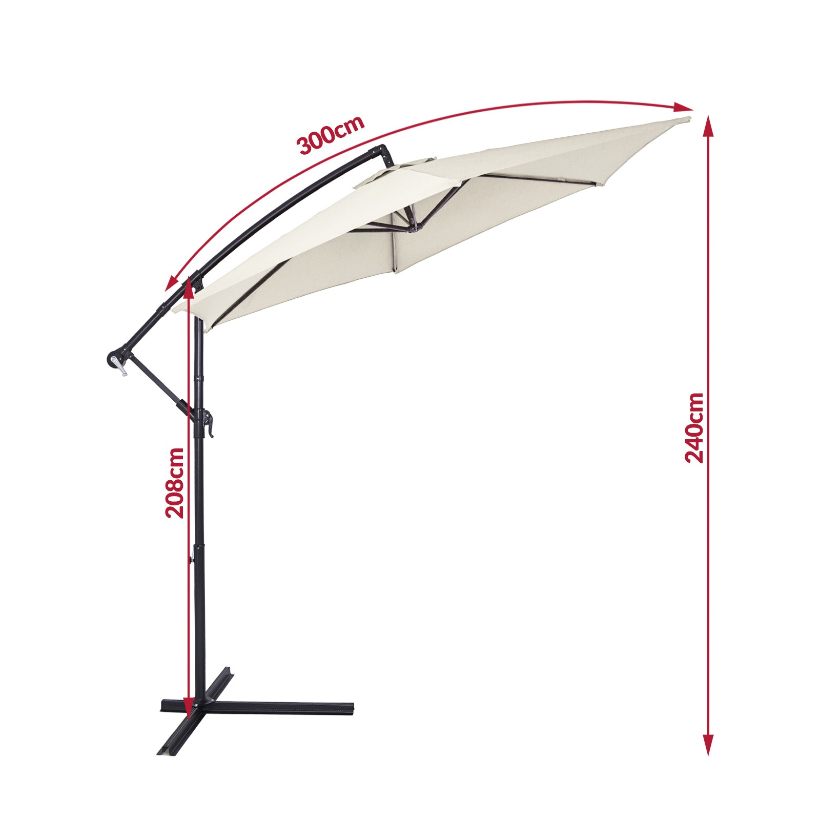 Umbrela de soare cu suport si manivela, Aluminiu, Crem, 300 cm 300 pret redus imagine 2022 15