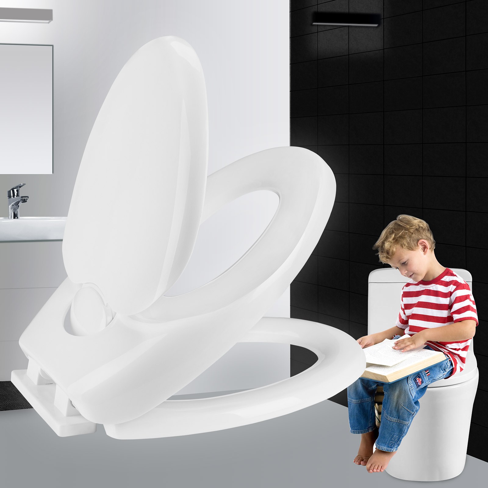 Scaun-capac toaleta Family cu mecanism de coborare automata, Alb accesorii pret redus imagine 2022 4