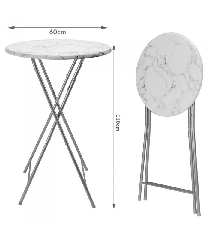 Masa bar, Aspect marmura, Alba, Pliabil, Ø 60cm