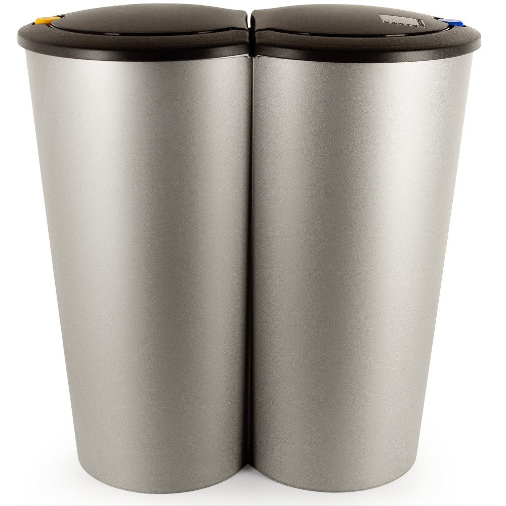 Cos de gunoi dublu, Plastic, Argintiu, 2 x 25 L Argintiu pret redus imagine 2022 4