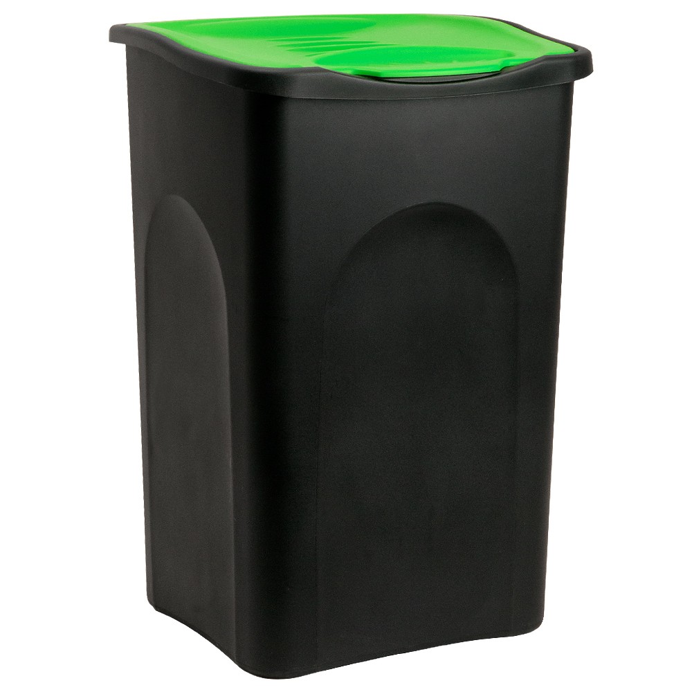 Cos de gunoi cu capac, Plastic, Negru+Verde, 50 L Bucatarie imagine noua