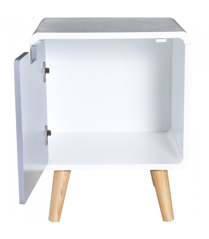 Noptiera, MDF, Alb lucios+gri+natur