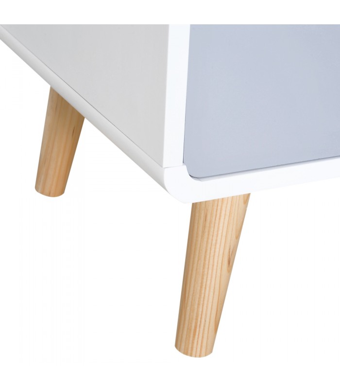 Noptiera, MDF, Alb lucios+gri+natur