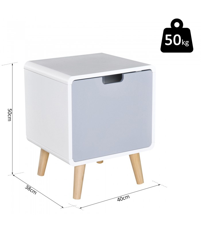 Noptiera, MDF, Alb lucios+gri+natur