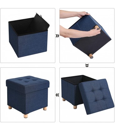 Taburet tapitat cu spatiu depozitare si picioare din lemn masiv, Pliabil, Bleumarin, 38x38x40 cm