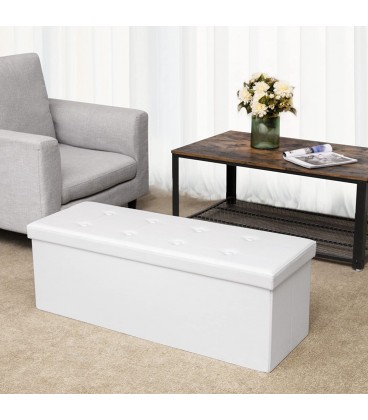 Banca cu spatiu depozitare, 120 L, Pliabil, Piele sintetica, Alb, 110x38x38 cm