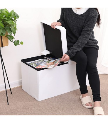 Banca cu spatiu depozitare, 80 L, Pliabil, Alb, 76x38x38 cm