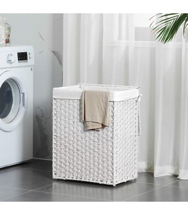 Cos rufe tesut manual, Pliabil, Ratan sintetic, Alb, 46x33x60 cm