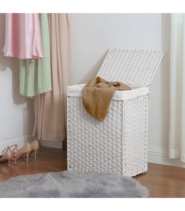 Cos rufe tesut manual, Pliabil, Ratan sintetic, Alb, 46x33x60 cm