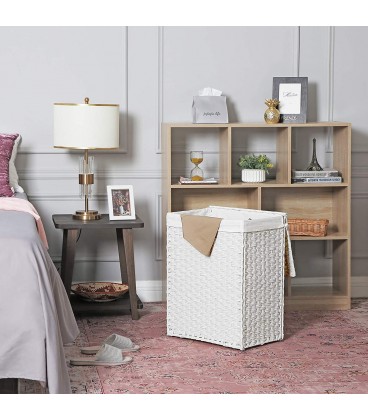 Cos rufe tesut manual, Pliabil, Ratan sintetic, Alb, 46x33x60 cm