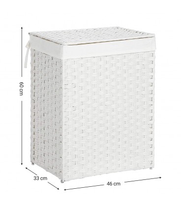 Cos rufe tesut manual, Pliabil, Ratan sintetic, Alb, 46x33x60 cm