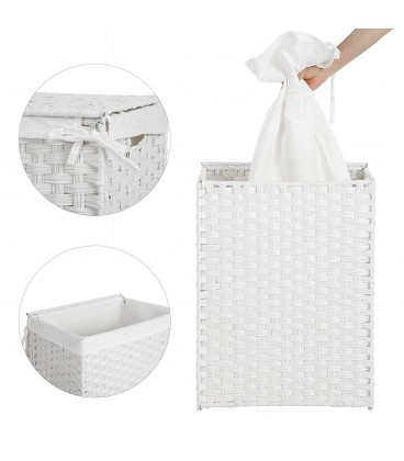 Cos rufe tesut manual, Pliabil, Ratan sintetic, Alb, 46x33x60 cm