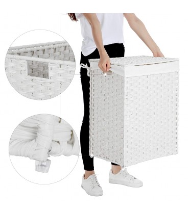 Cos rufe tesut manual, Pliabil, Ratan sintetic, Alb, 46x33x60 cm