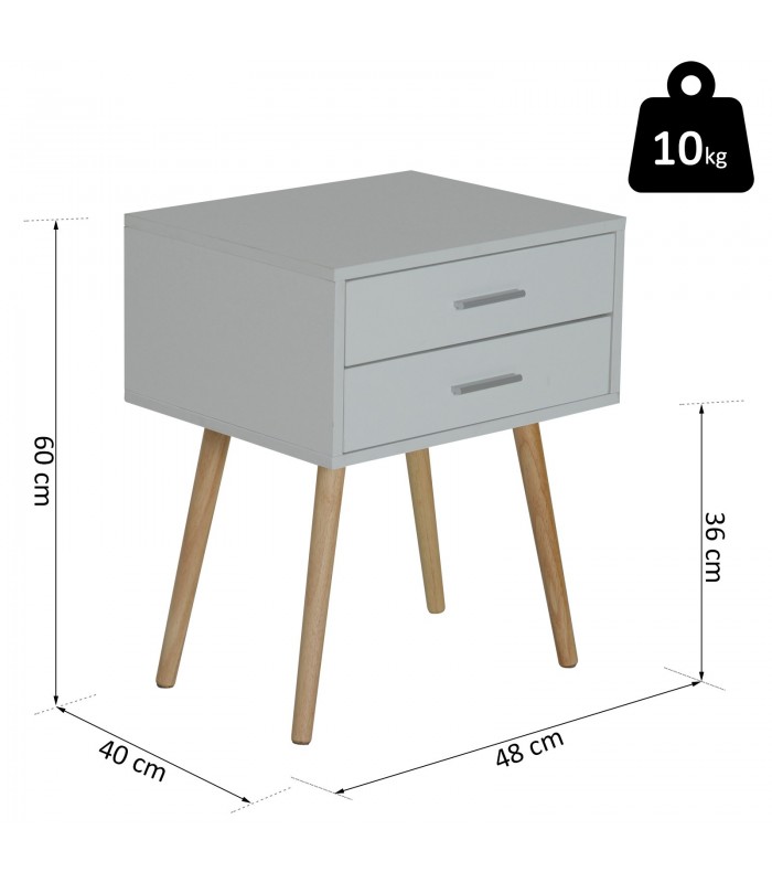 Noptiera cu 2 sertare, Gri+natur, 48x40x60 cm
