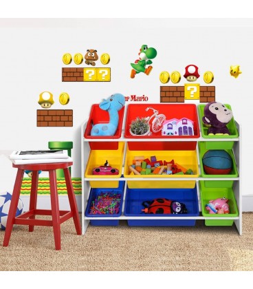 Raft depozitare jucarii XL cu 3 cutii mari si 6 cutii mici, Multicolor, L 86 cm