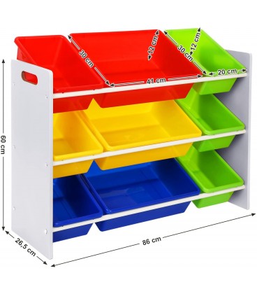 Raft depozitare jucarii XL cu 3 cutii mari si 6 cutii mici, Multicolor, L 86 cm