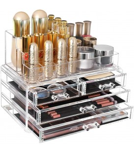 Organizator cosmetica cu 2 niveluri si 4 sertare mari, Acril