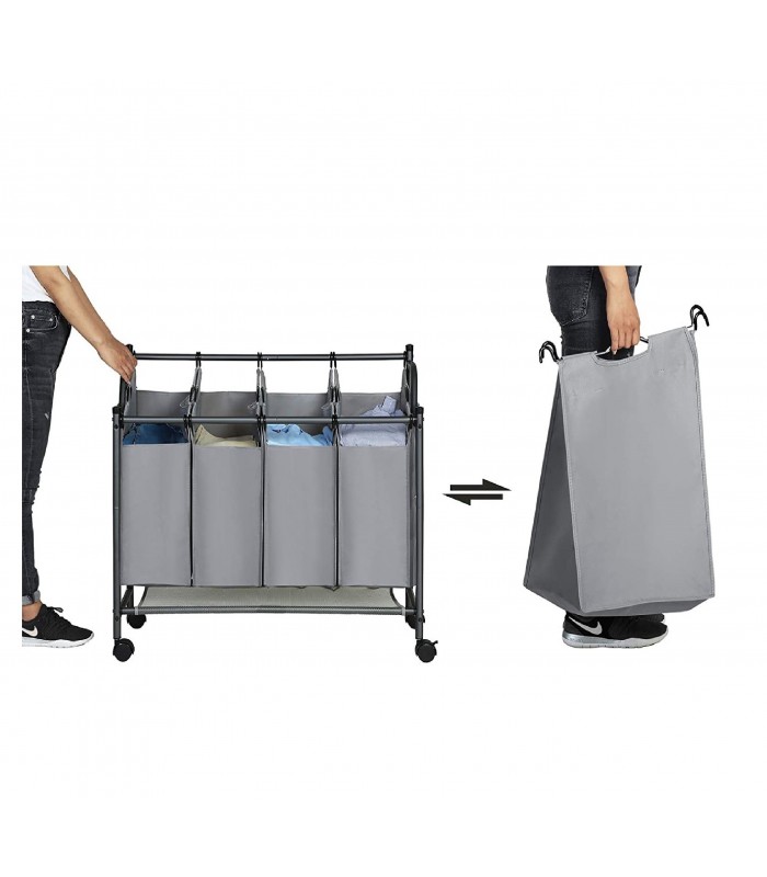 Cos rufe cu 4 compartimente, Gri, 4 x 35 L