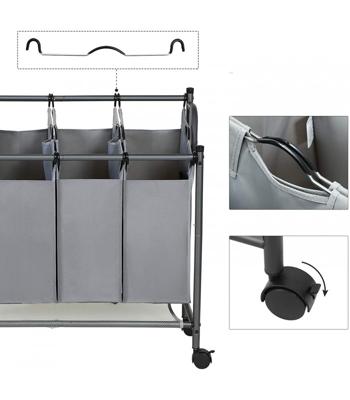 Cos rufe cu 4 compartimente, Gri, 4 x 35 L