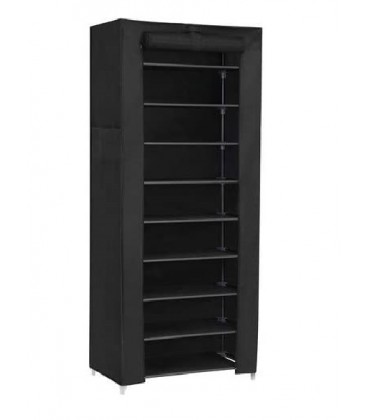 Dulap pantofi cu 10 rafturi, 27 perechi pantofi, Stofa, Negru